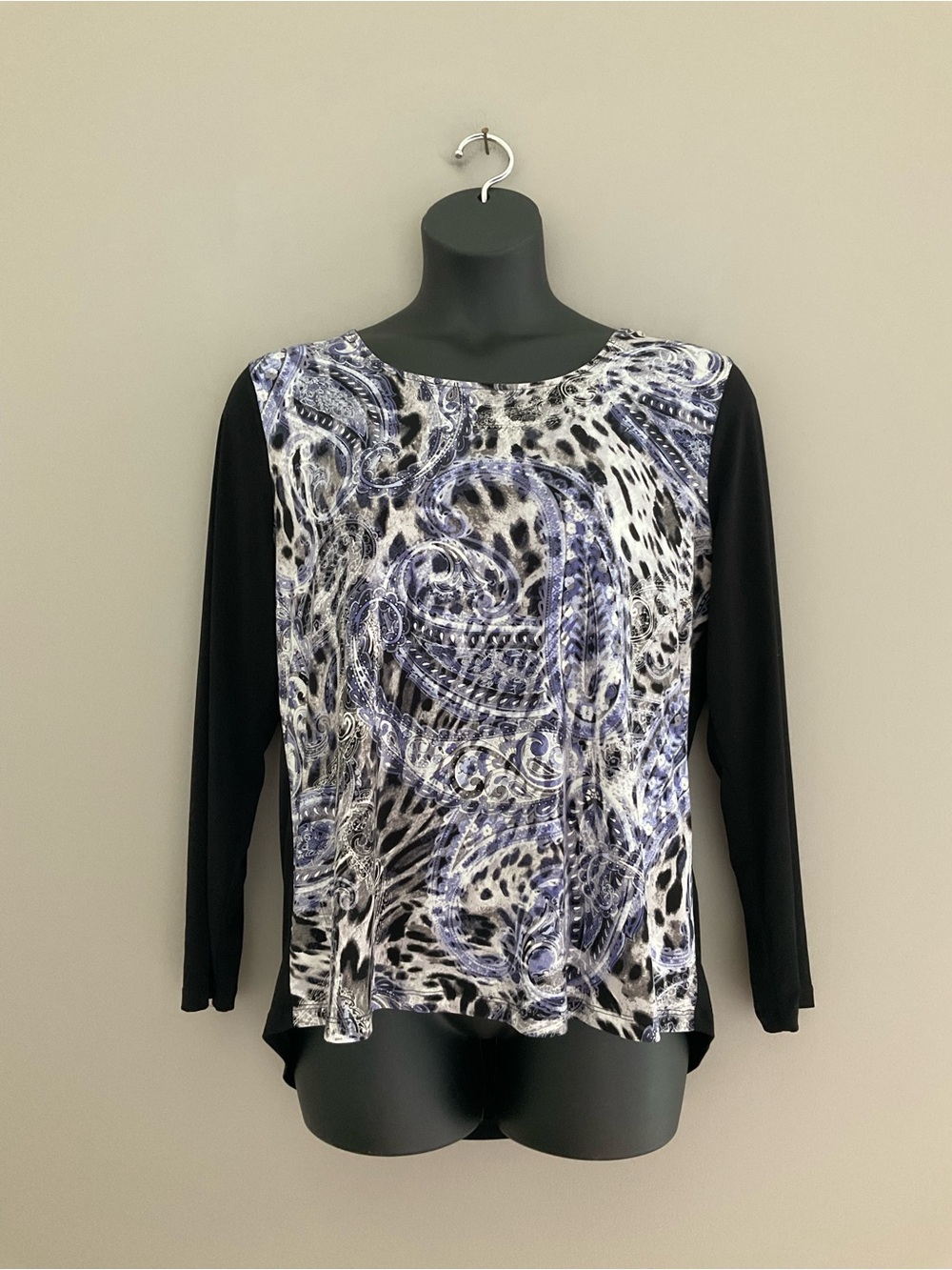 Chico’s, Black & Blue, Patterned Blouse